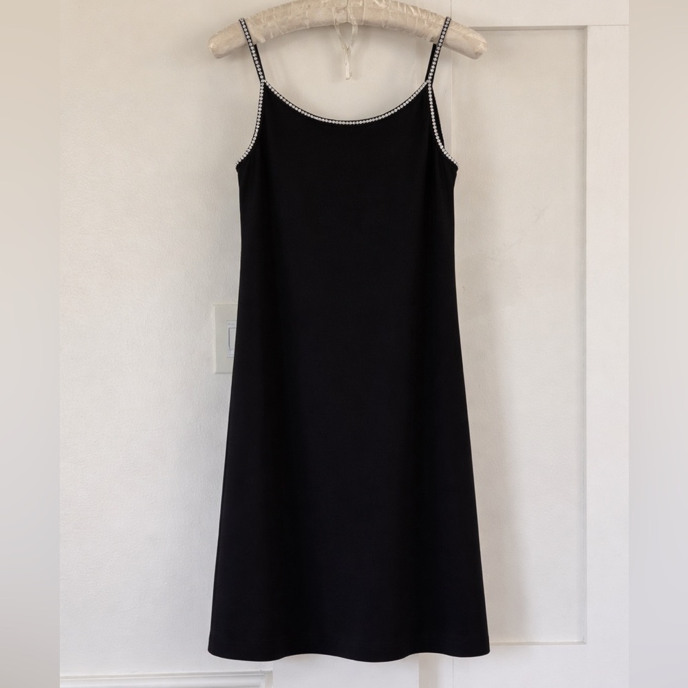 Adrienne Vittadini Petites Simple Black Slip Dress with Rhinestones Trim size P